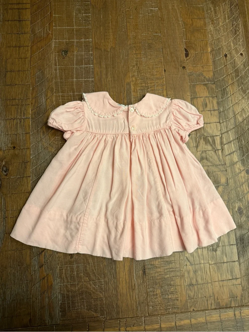 Vintage Nannette Baby Girl Pink Collared Dress Embroidered Flowers 6-9 Months